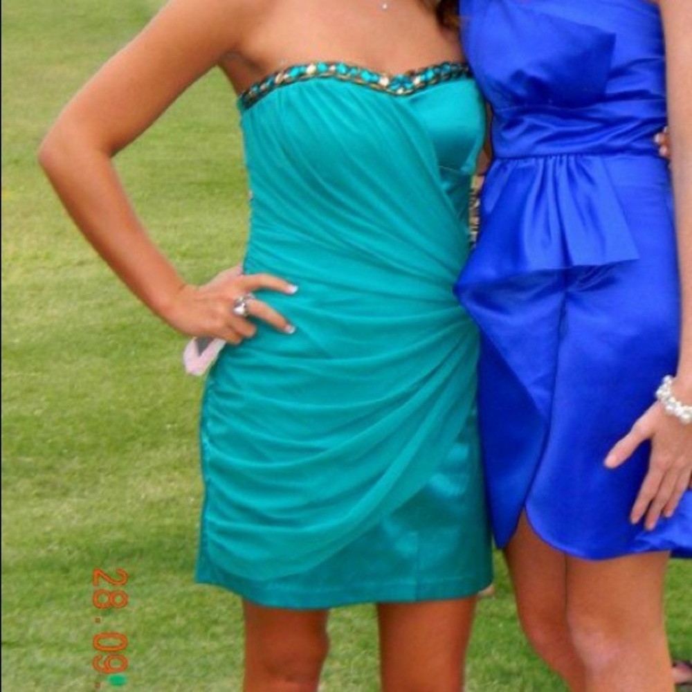Turquoise, strapless dress